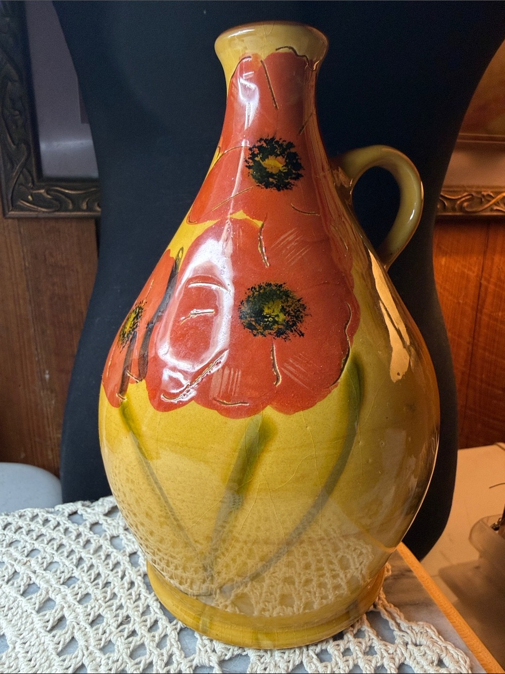 Hand-Painted Floral Ceramic Vase - Yellow and Orange